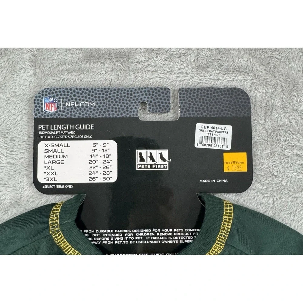 Green Bay Packers Dog Jersey Shirt Large Official‎ Team Pet Wear NFL Football